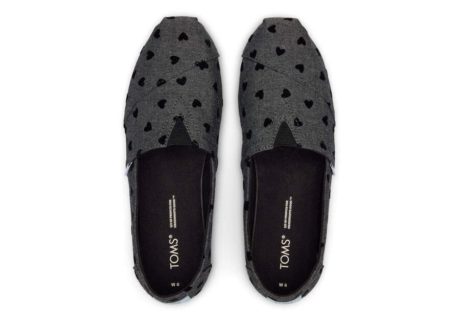 Toms Alpargata Embroidered Hearts Női Alpargatas Fekete Magyarország | HU430-465