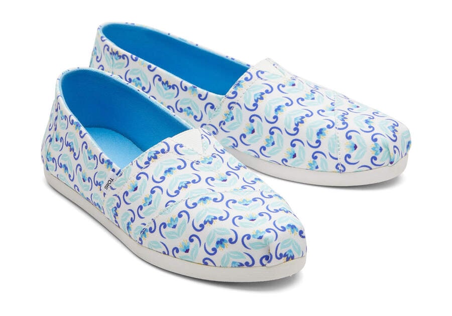 Toms Alpargata Mediterranean Flowers Női Alpargatas Kék Sötétkék Magyarország | HU280-456