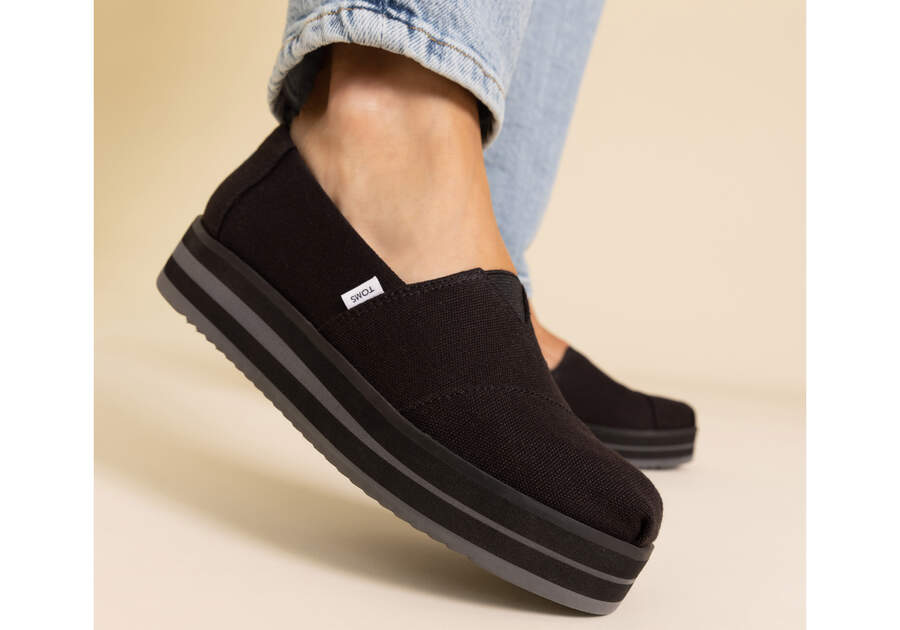 Toms Alpargata Midform Espadrille Női Platform Cipő Fekete Magyarország | HU202-742