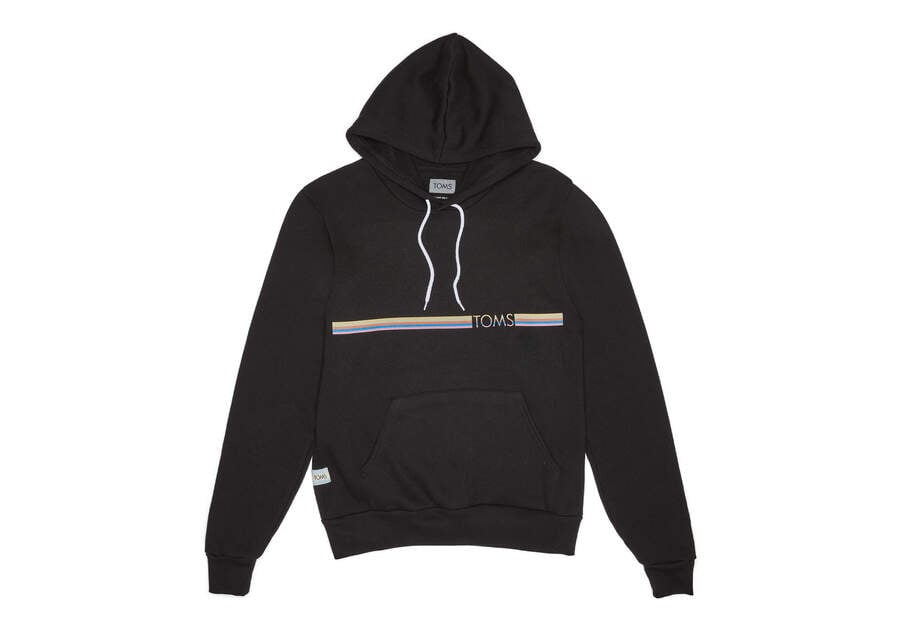 Toms Csíkos Logo Fleece Hoodie Férfi Kapucnis Pulóver Fekete Magyarország | HU731-221