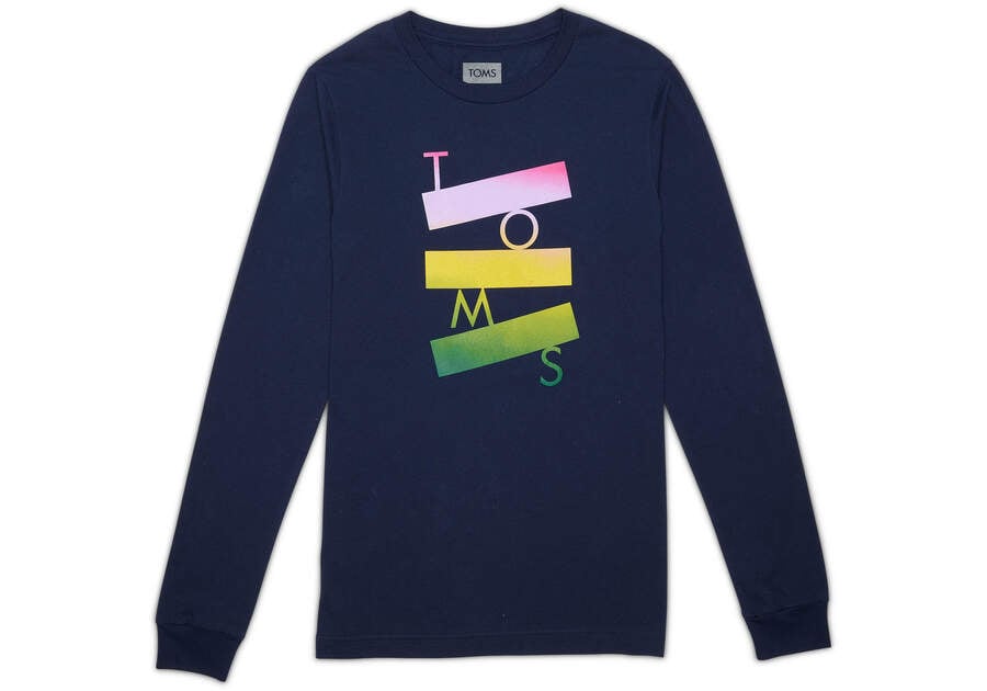 Toms Stacked Logo Long Sleeve Tee Férfi Póló Sötétkék Magyarország | HU641-500