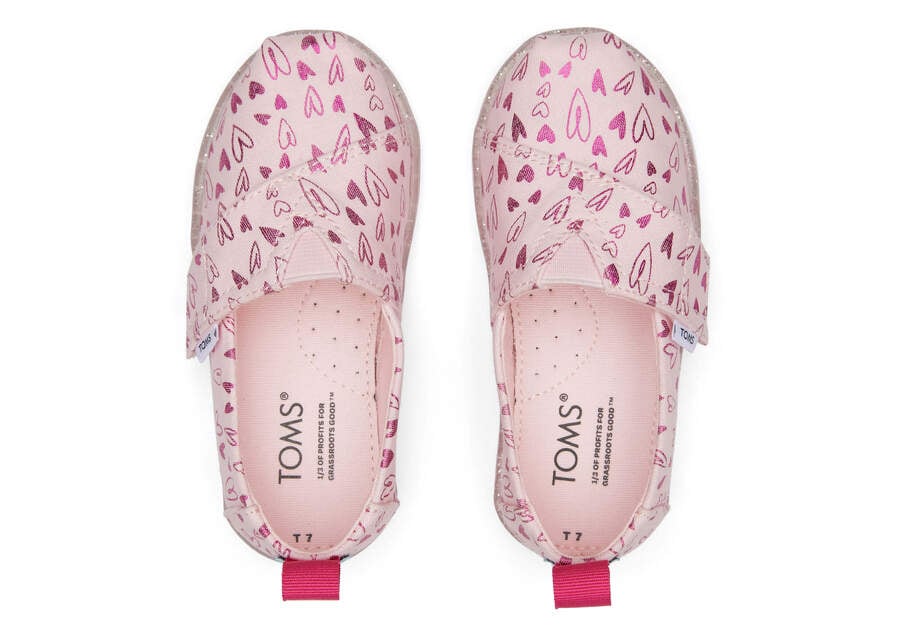 Toms Tiny Alpargata Foil Hearts Print Gyerek Alpargatas Rózsaszín Magyarország | HU722-583