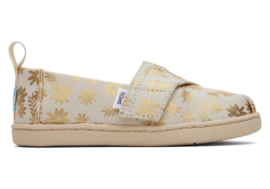 Toms Tiny Alpargata Gold Foil Floral Blooms Gyerek Alpargatas Bézs Arany Magyarország | HU447-610