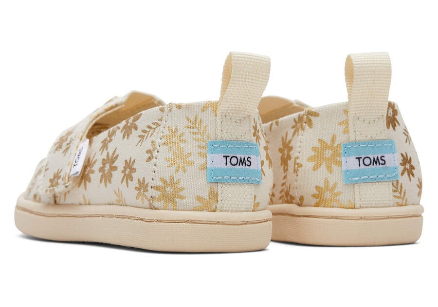 Toms Tiny Alpargata Gold Foil Floral Blooms Gyerek Alpargatas Bézs Arany Magyarország | HU447-610