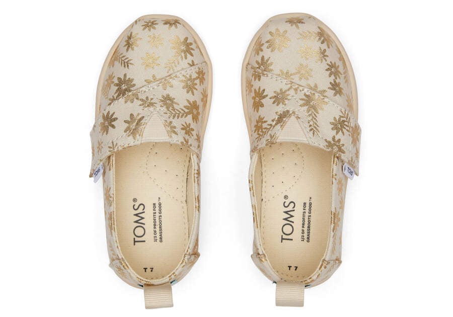 Toms Tiny Alpargata Gold Foil Floral Blooms Gyerek Alpargatas Bézs Arany Magyarország | HU447-610