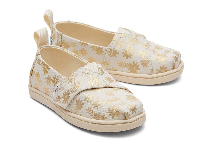 Toms Tiny Alpargata Gold Foil Floral Blooms Gyerek Alpargatas Bézs Arany Magyarország | HU447-610