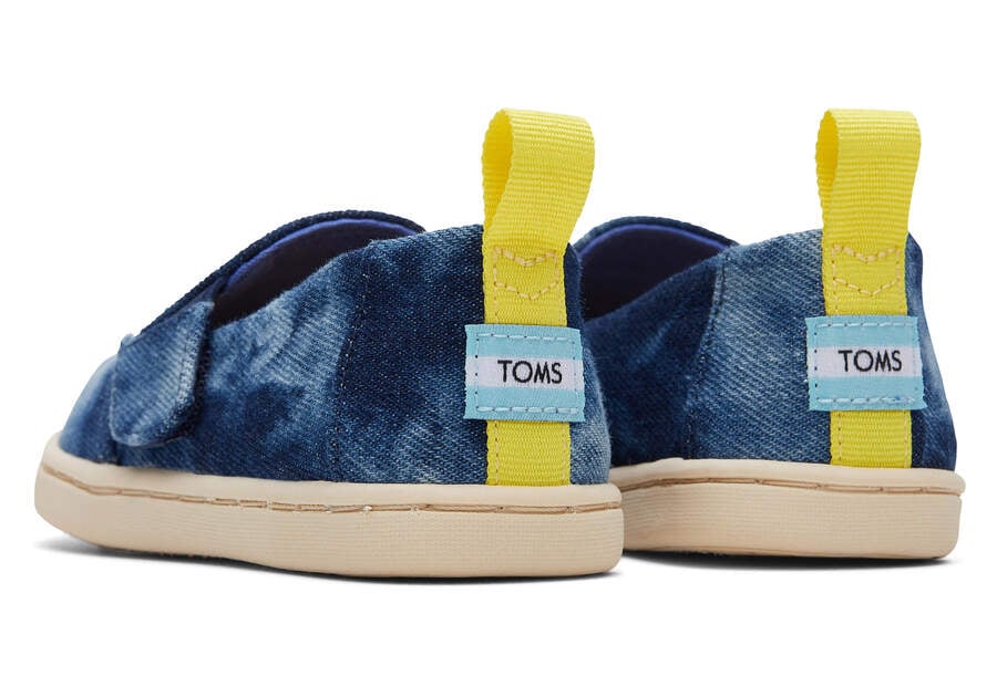 Toms Tiny Alpargata Twin Gore Washed Denim Ligthning Bolt Gyerek Alpargatas Sötétkék Kék Magyarország | HU905-591