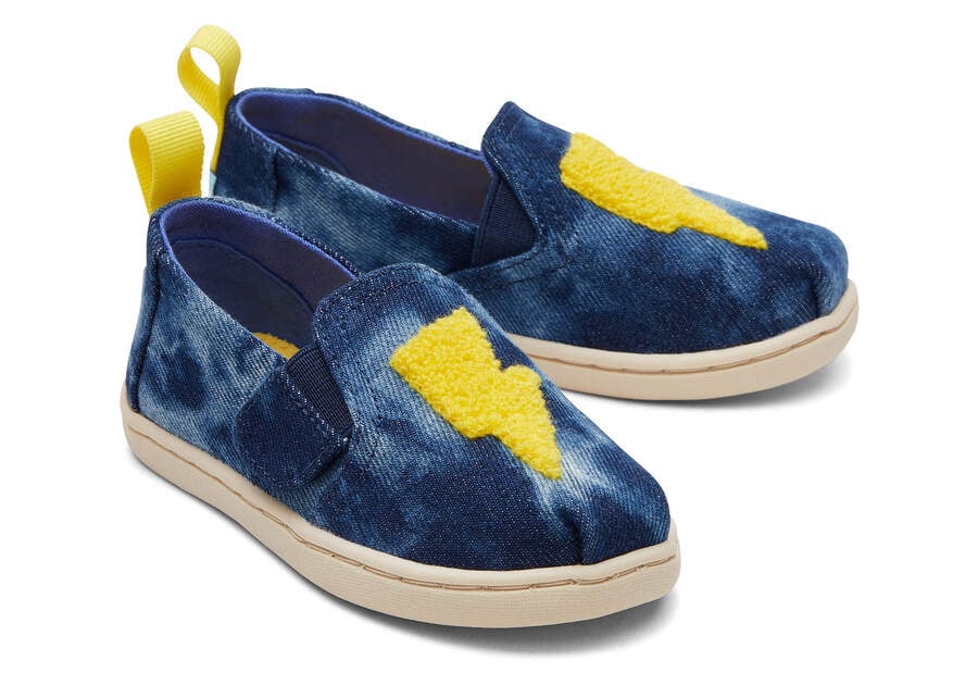 Toms Tiny Alpargata Twin Gore Washed Denim Ligthning Bolt Gyerek Alpargatas Sötétkék Kék Magyarország | HU905-591