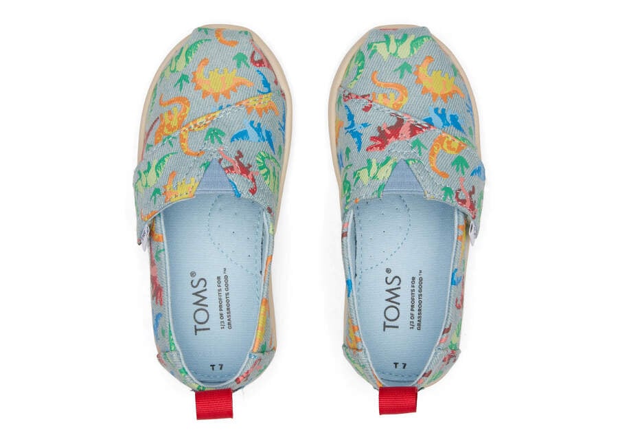 Toms Tiny Alpargata Washed Denim Dinomite Dinos Gyerek Alpargatas Kék Magyarország | HU733-155