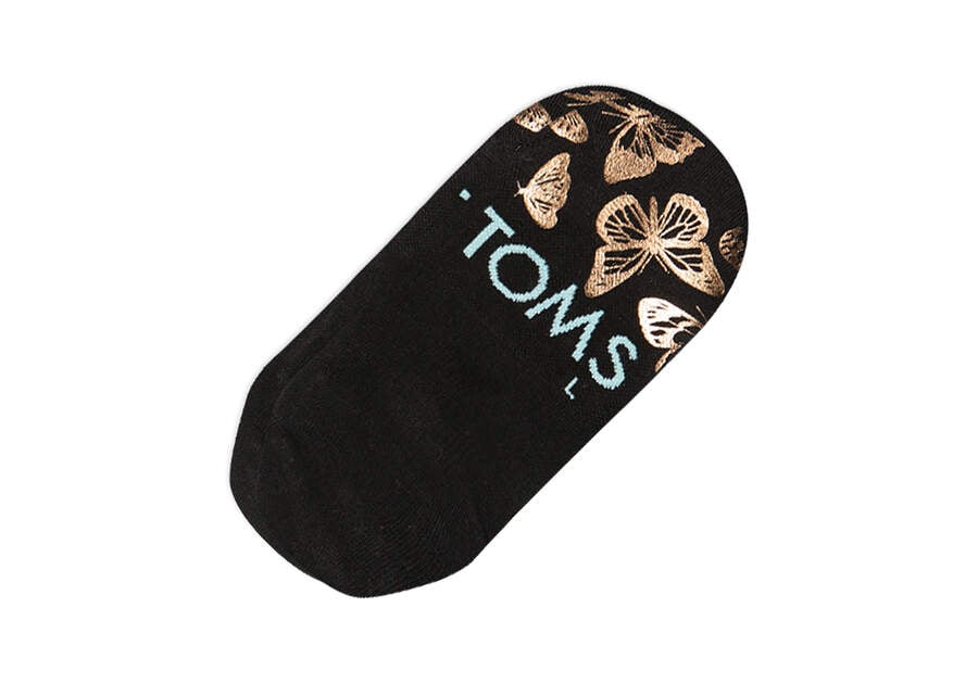 Toms Ultimate No Show Socks Foiled Butterflies Női Zokni Fekete Arany Magyarország | HU091-113