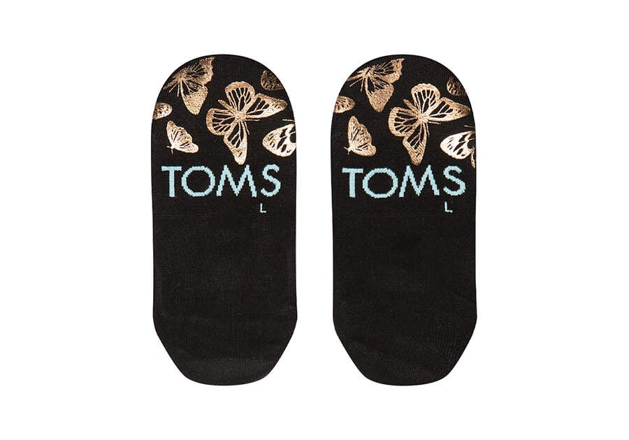 Toms Ultimate No Show Socks Foiled Butterflies Női Zokni Fekete Arany Magyarország | HU091-113