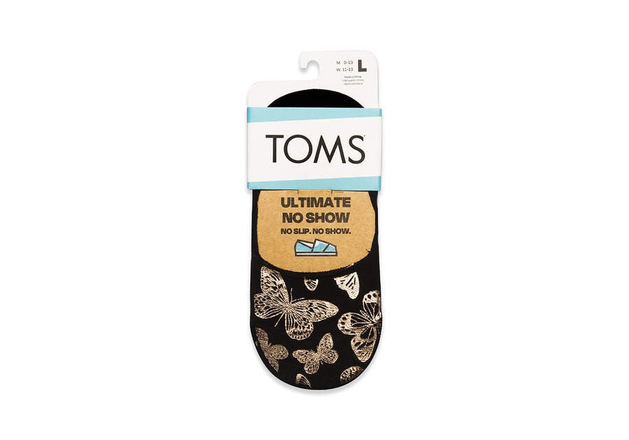 Toms Ultimate No Show Socks Foiled Butterflies Női Zokni Fekete Arany Magyarország | HU091-113