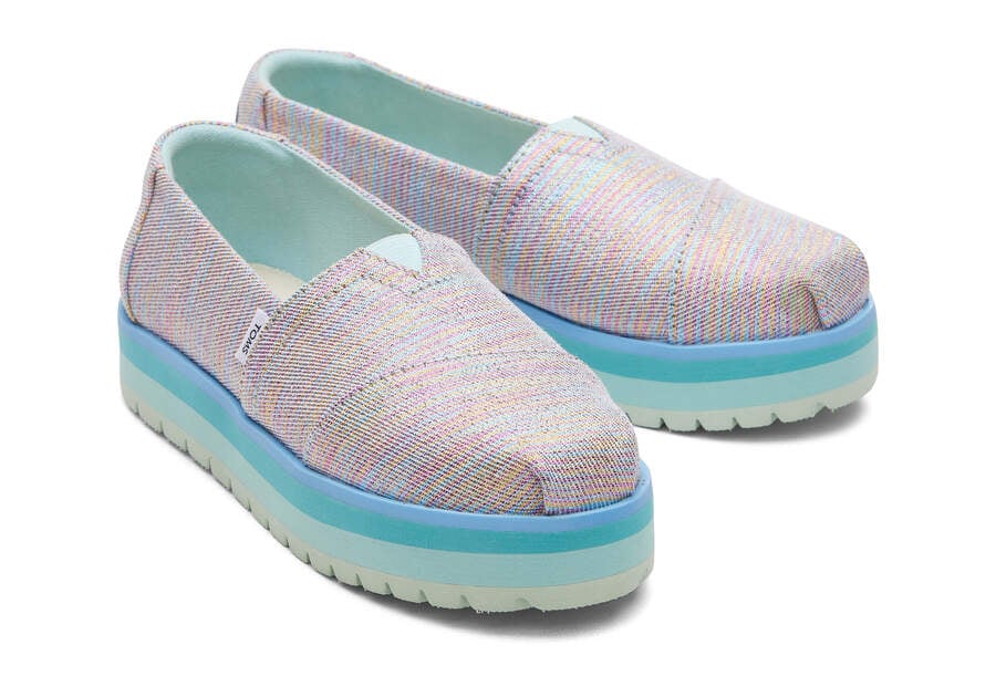 Toms Youth Alp Platform Twill Glimmer Gyerek Alpargatas Kék Színes Magyarország | HU817-992