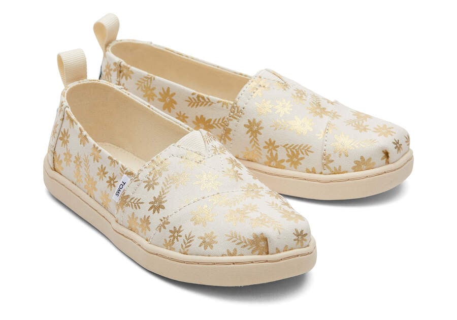 Toms Youth Alpargata Gold Foil Floral Blooms Gyerek Alpargatas Bézs Arany Magyarország | HU012-153