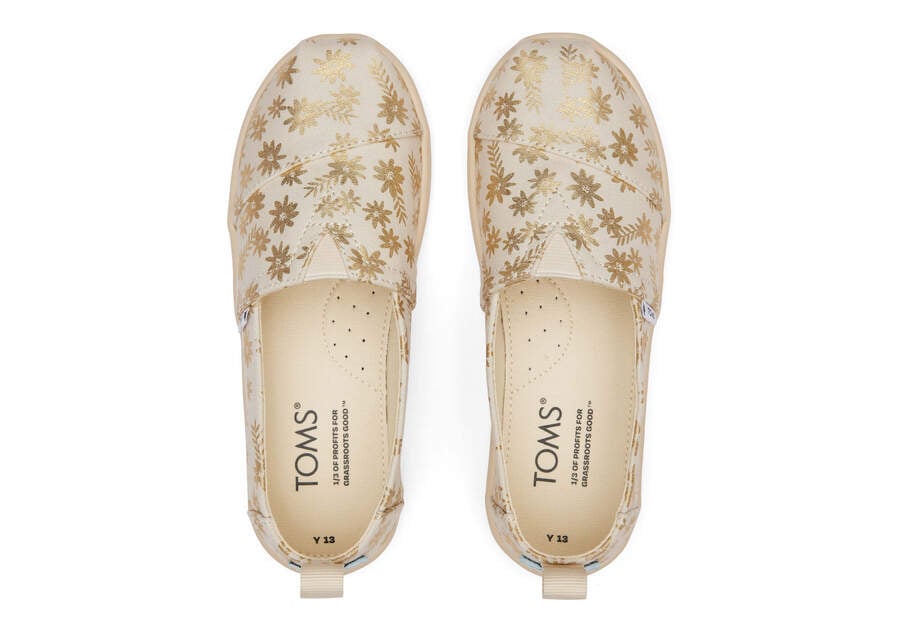 Toms Youth Alpargata Gold Foil Floral Blooms Gyerek Alpargatas Bézs Arany Magyarország | HU012-153