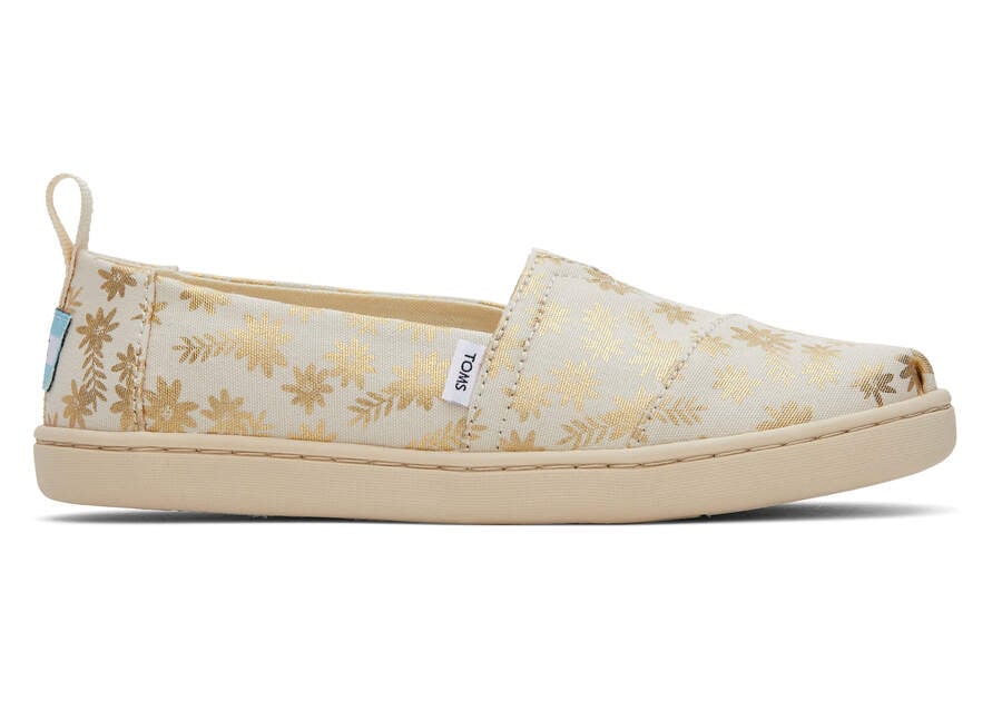 Toms Youth Alpargata Gold Foil Floral Blooms Gyerek Alpargatas Bézs Arany Magyarország | HU012-153